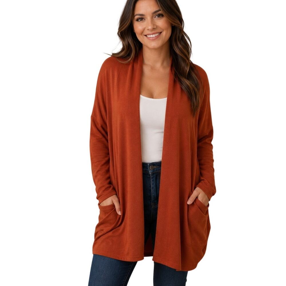 PACT Oversized Airplane Cardigan Womens XS/S Burnt Orange Organic Cotton Pocket